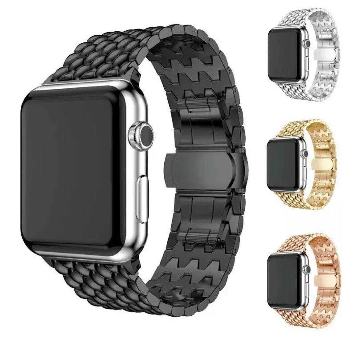 Bratara Butterfly Buckle Apple Watch 7,6,5,4,3,2 Nou Black / Silver