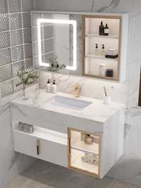 мраморный умывальник, скандинавский шкаф для ванной комнаты с зеркалом