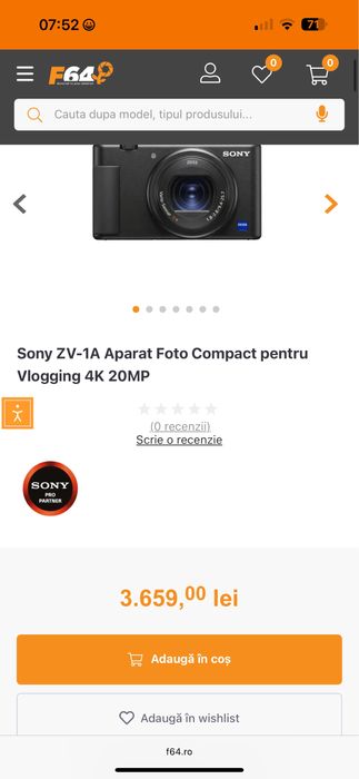 Sony ZV-1A Aparat Foto Compact pentru Vlogging 4K 20MP