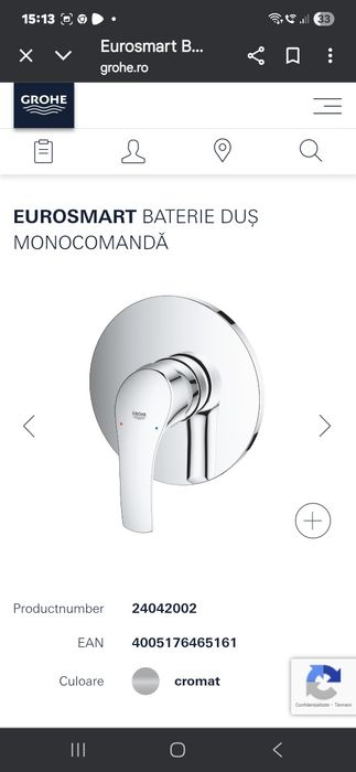 Vând Grohe Eurosmart,baterie duș