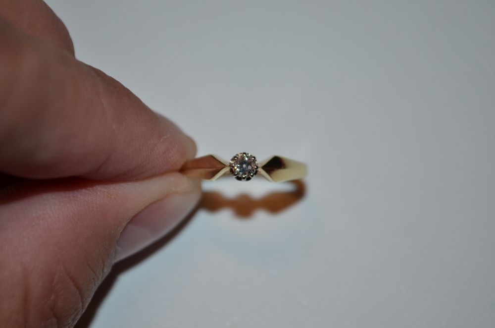 INEL AUR 14K + 1 Diamant = 0.15ct - Solitaire - 3g - Logodna - Vintage