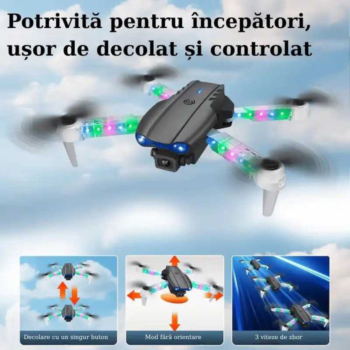 Mini Dronă  Light Edition 2 Camere HD Brate LED Colorate 100m Rază