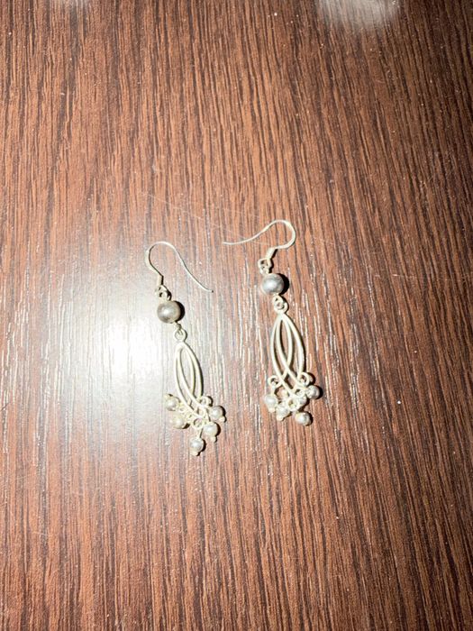 Сребърни обеци - халки, с камъни, висящи