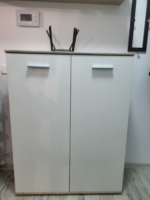 Pantofar alb și stejar, modern, 2 uși, 12 compartimente, 118 cm