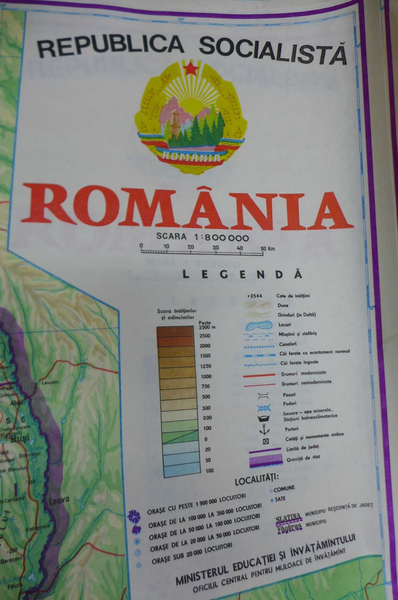 Harta ROMANIA RSR 1m/80cm Republicii Socialiste Hartie Scara 1:800000