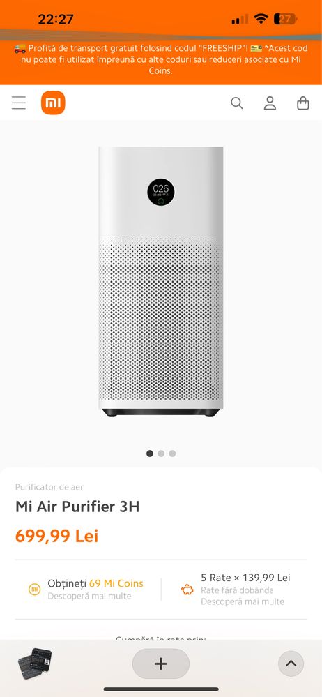 Purificator Xiaomi Mi 3 H ( senzor temp. ,umiditate, calitate aer)