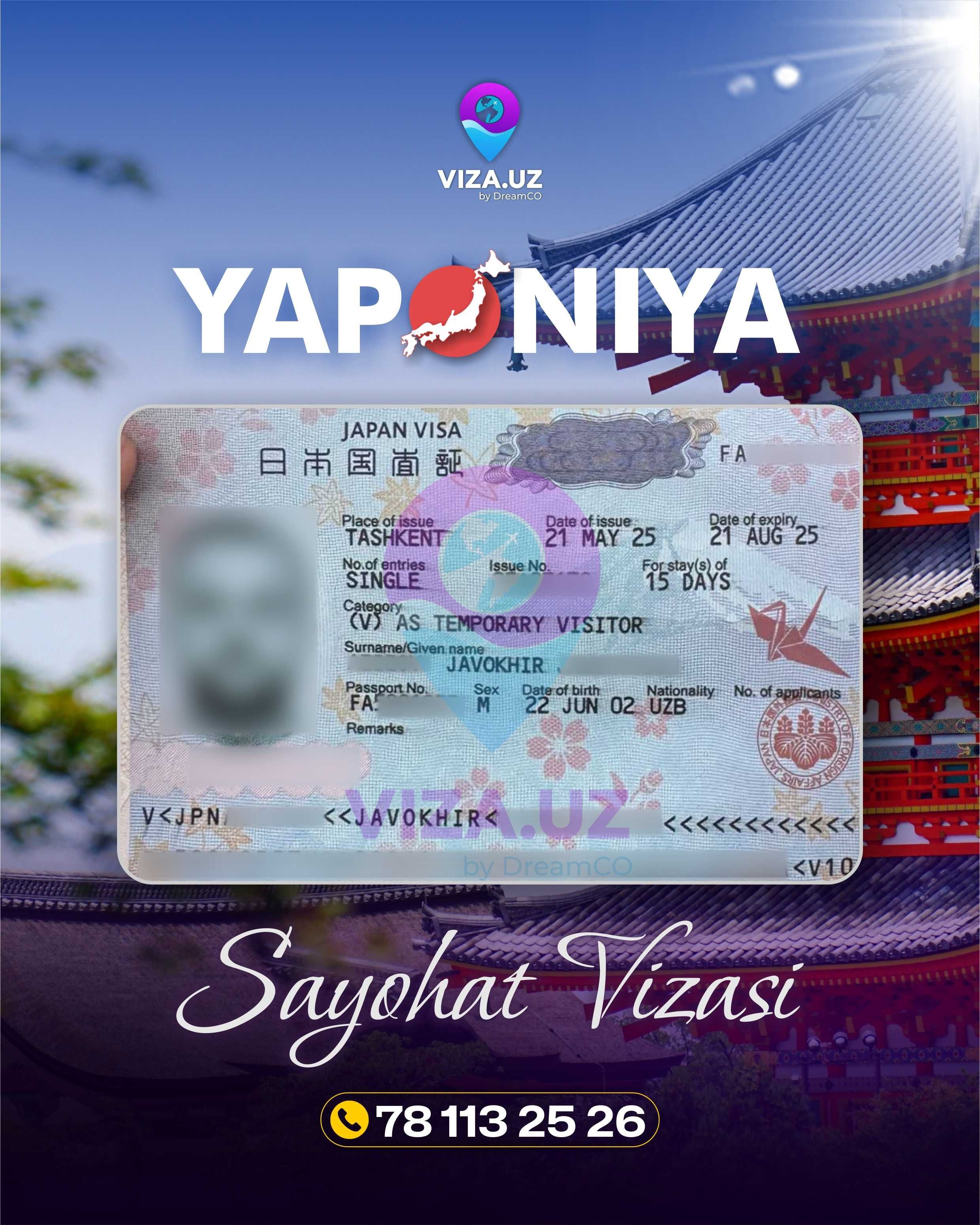 Yaponiya Sayohat Vizasi Rasmiylashtirish Xizmati