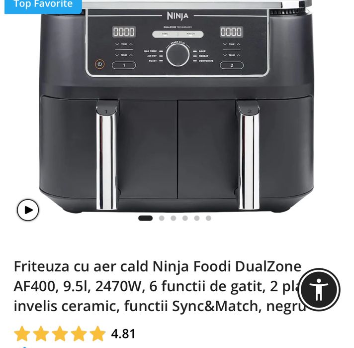 Air fryer NOU cu garantie  Ninja Foodi DualZone AF400, 9.5l, 2470W