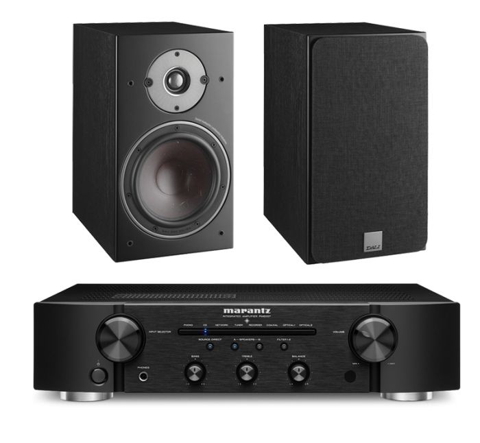 Marantz PM6007 Amp, Black & Bronze 100 Speakers, Black Hi-Fi Package