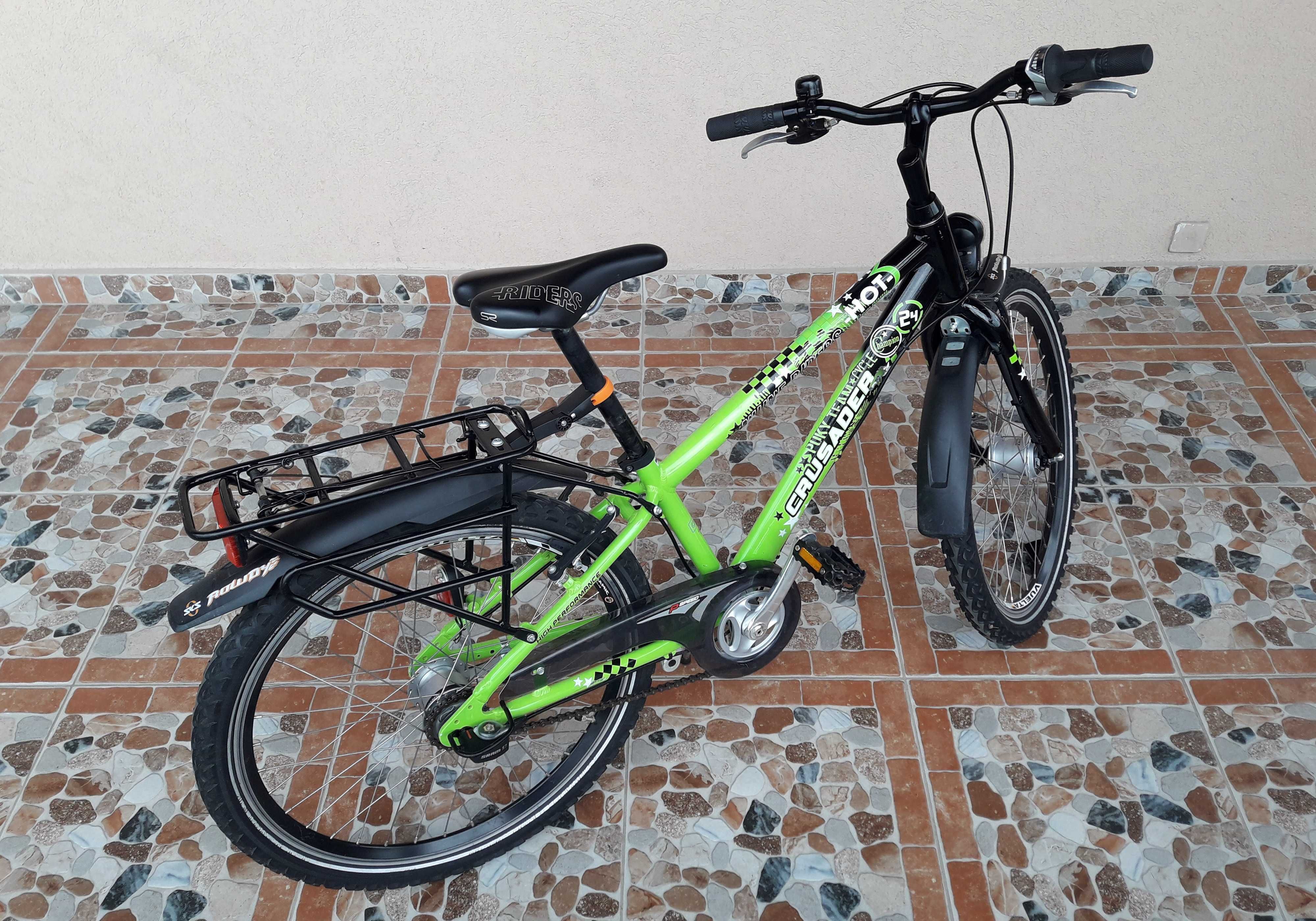 Bicicletă copii Puky Crusader 24’, 7 viteze, ALUMINIU – verde/negru