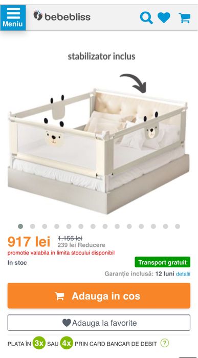 Set protectie pat 1600x200, 3 bariere