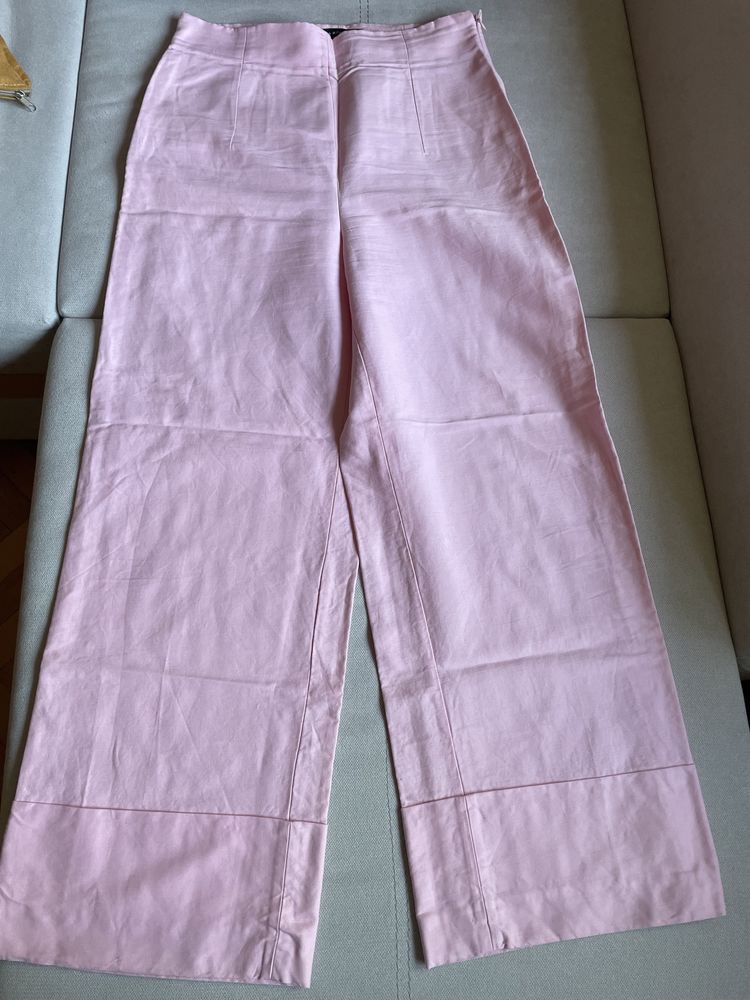 Розов панталон Zara с висока талия