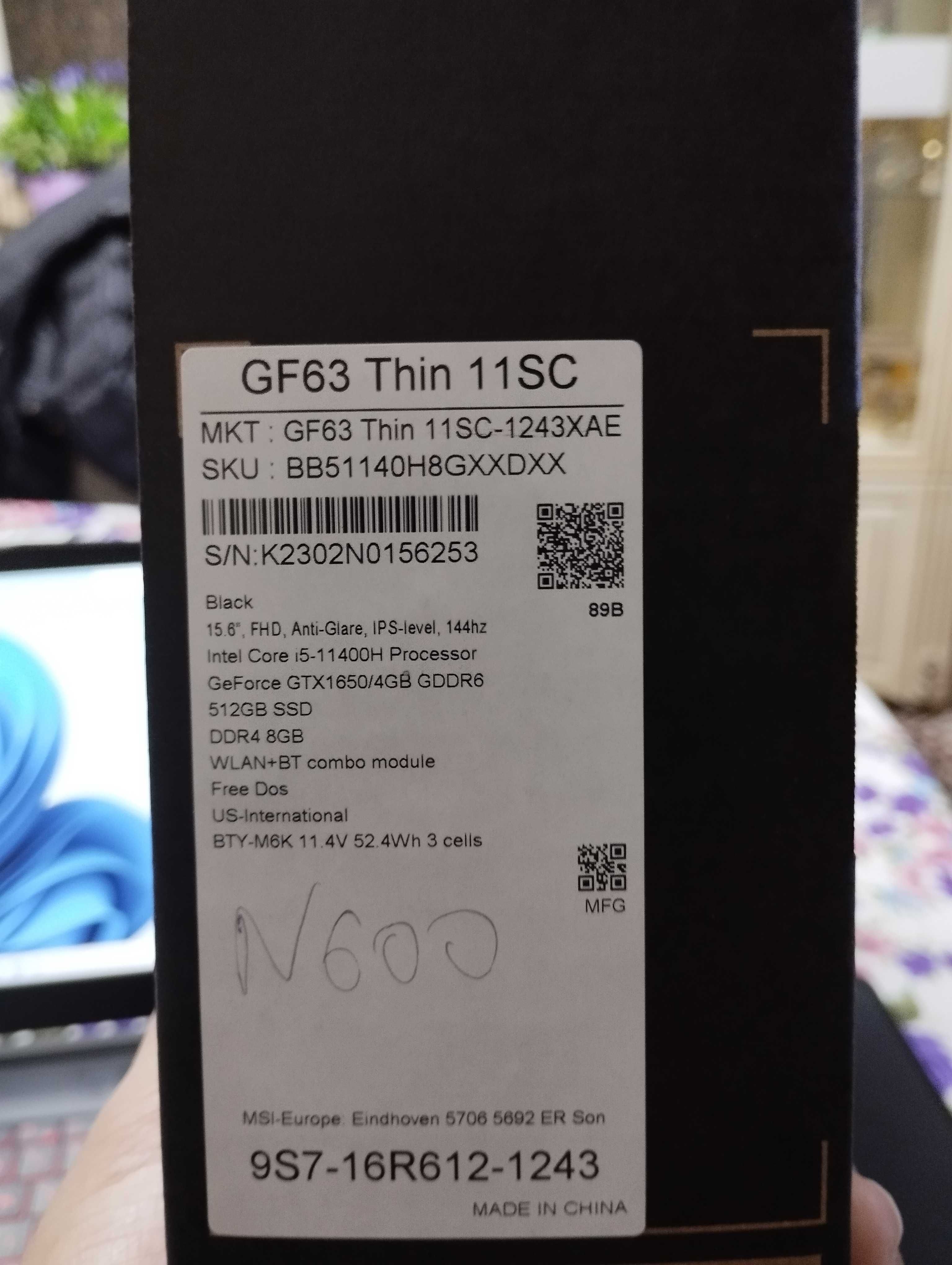 Noutbook Msi GF63 Thin 11sc