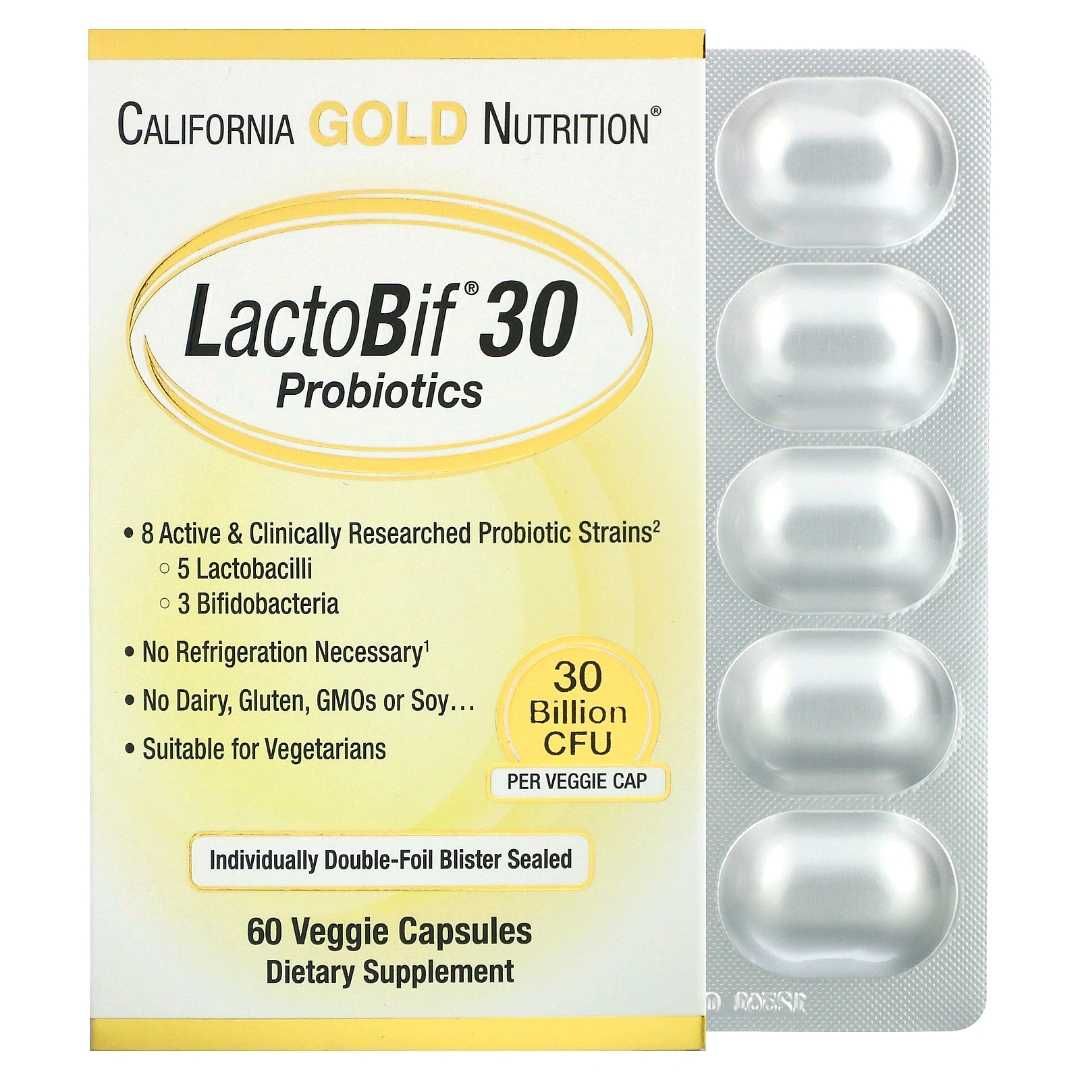 California Gold lacto bif probiotics. Лактобифрум 30бил. 60 капсул