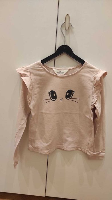 Bluza fete - roz,  imprimeu grafic pisica H&M 122/128