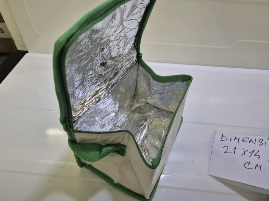 Geanta termoizolanta alb verde 21 x 14 x 14 cm , 3 bucati , noi ,