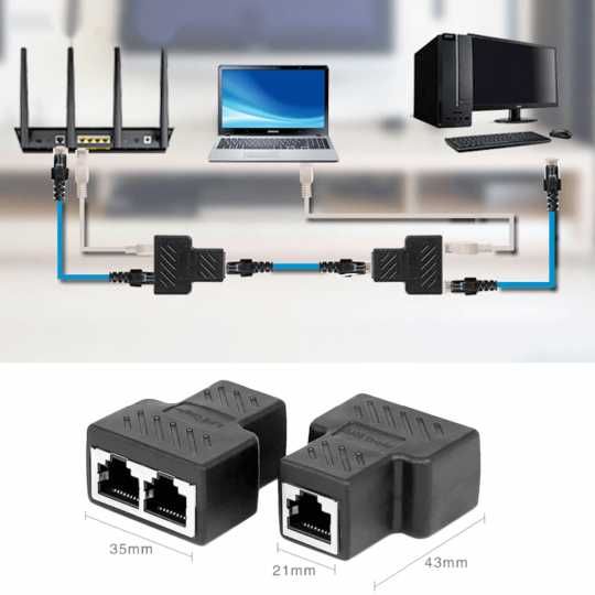 Adaptor splitter / RJ45 mama - negru nou