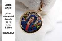 Pandantiv Amuleta Aur 14K Sf. Maria Email Si Diamante Maica Domnului