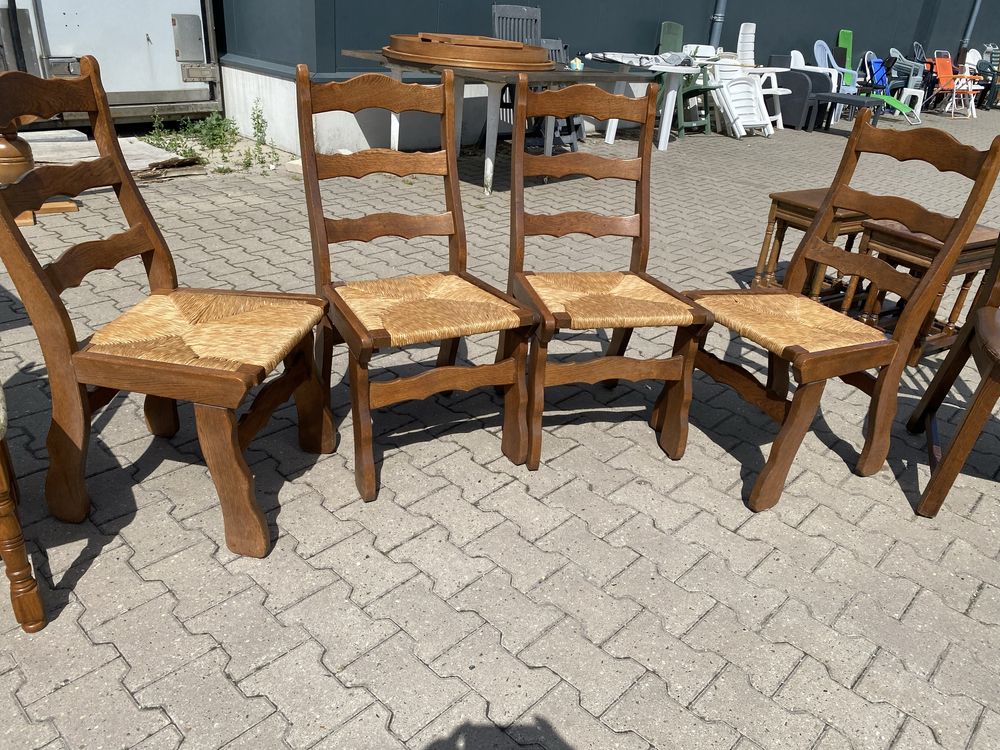 Scaune set superb 4 buc stejar masiv sezut ratan spira groasa, Olanda