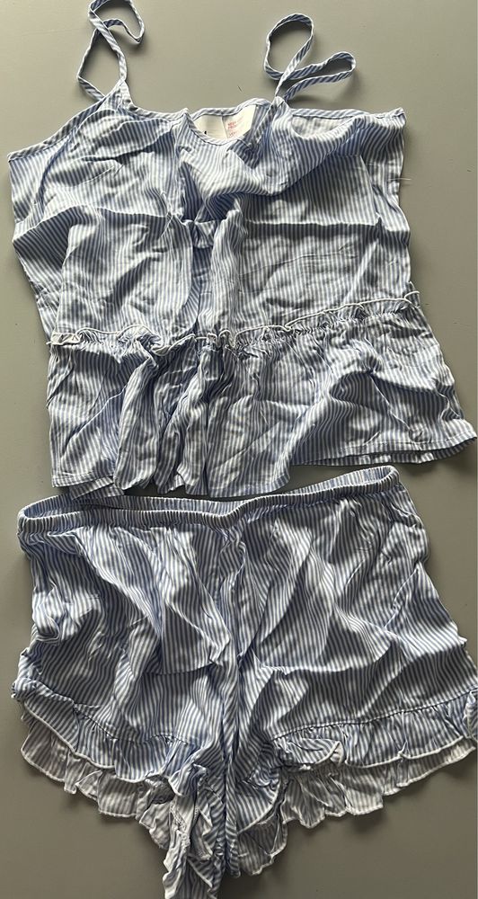 Pijama cu top si sort pantaloni scurti de vara H&M albastru-alb size S