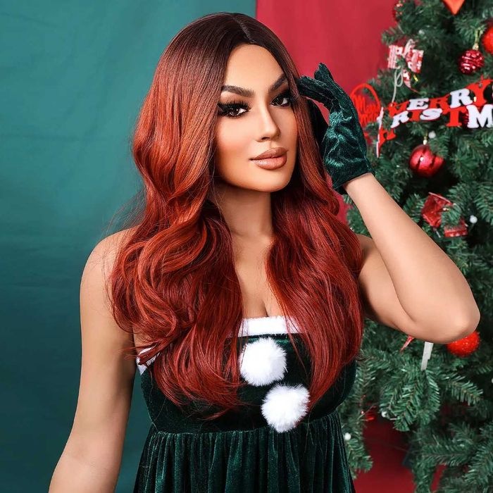 Ефектна омбре оранжева перука с тъмни корени на път