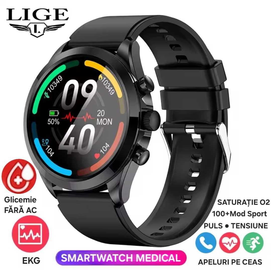 Smartwatch Medical: Glicemie/Inimă. EKG/PPG. Temperatura/Tensiune 5ATM