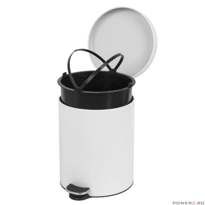 Cos de gunoi cu pedala, capacitate 5 litri, alb, PowerX