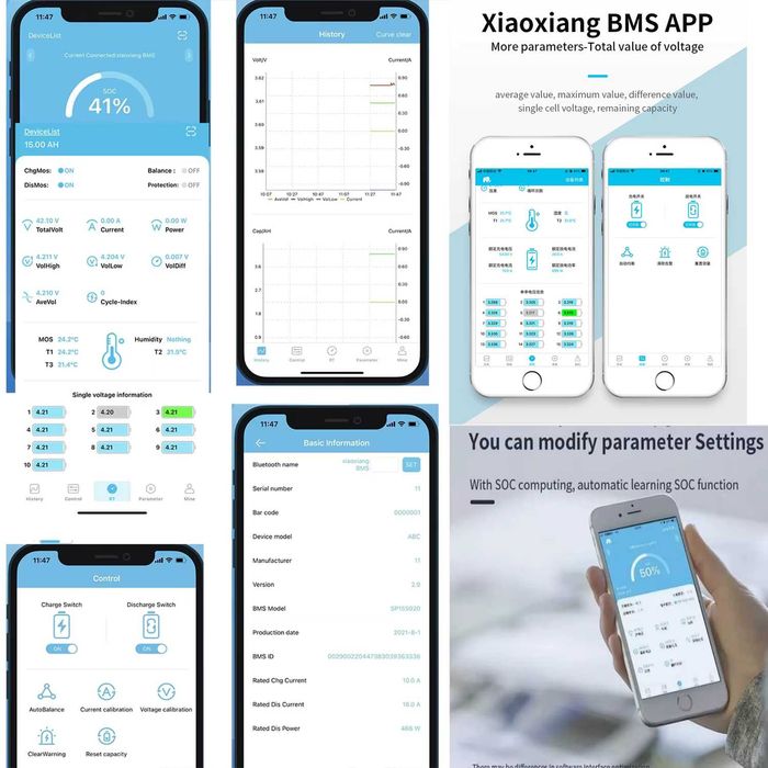 Smart BMS 7s 8s 9s 10s 11s 12s 13s 14S 15S 16S 17S + Bluetooth inclus
