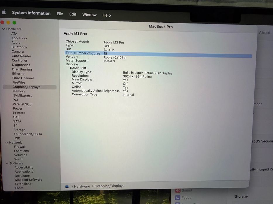 MacBook Pro 14" M3 PRO 12-CPU, 18-GPU, 36GB RAM, 1TB SSD