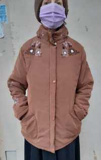 Женская теплая куртка ХБ плюш, цвет какао, Р-48
