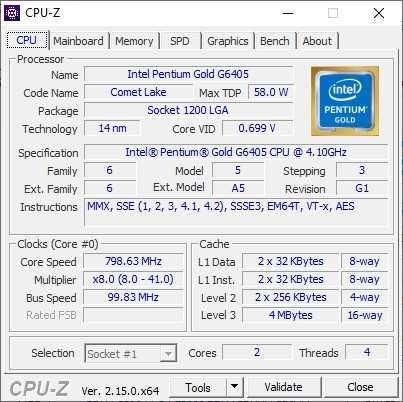 Процесор Intel Pentium Gold G6405 LGA1200 10th Gen