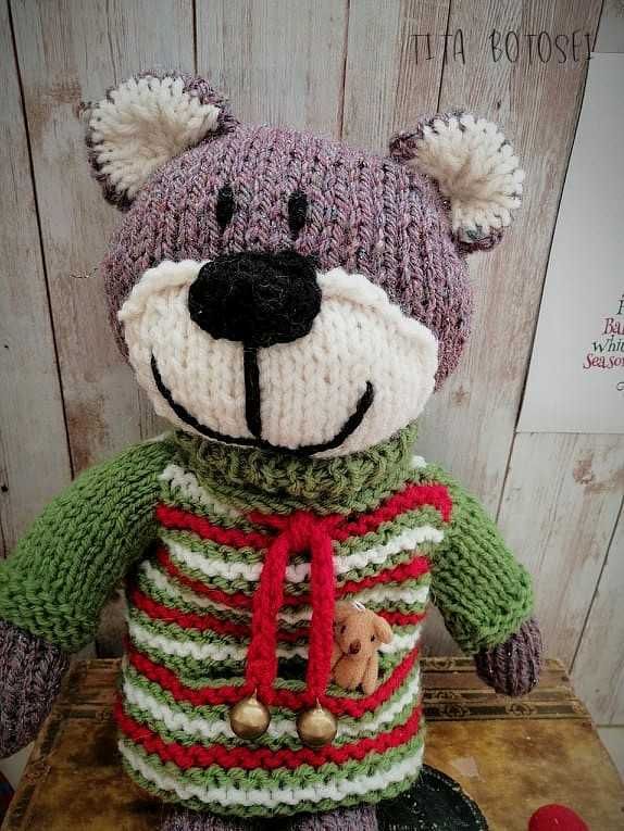 Ursulet si ursuleata de Craciun, tricotat, handmade