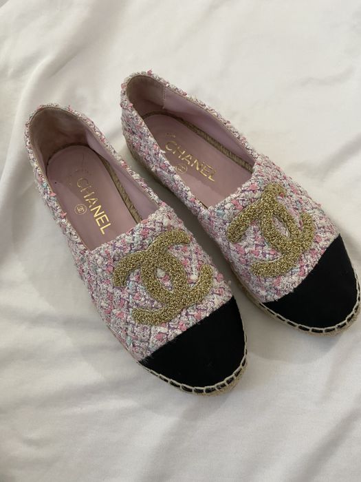 Женские розовые эспадрильи из твида chanel
