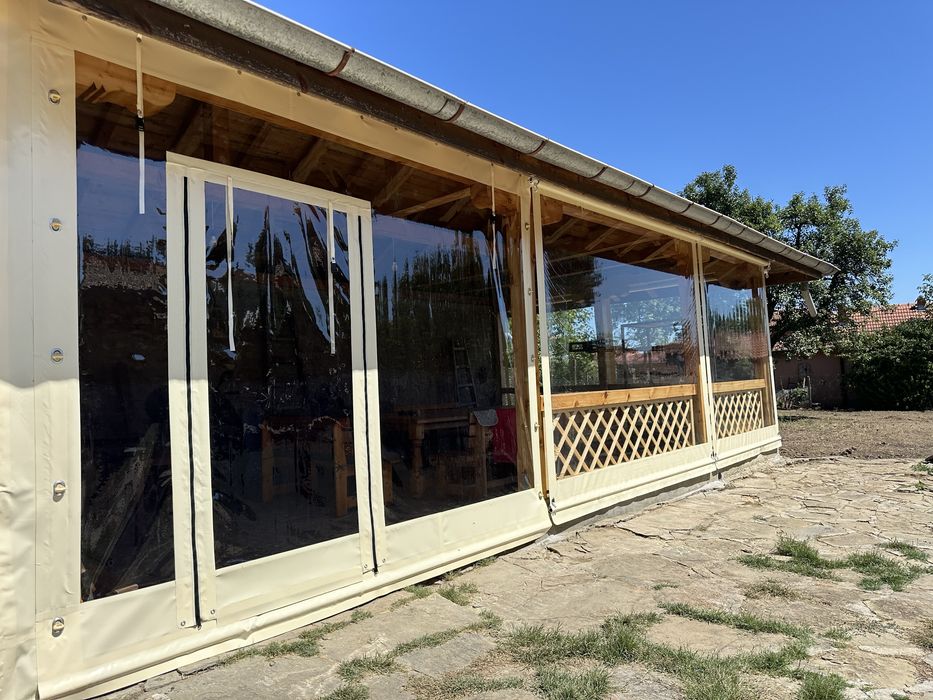 Ветроупорни завеси тенти PVC винил кристал сенници ветробрани перголи