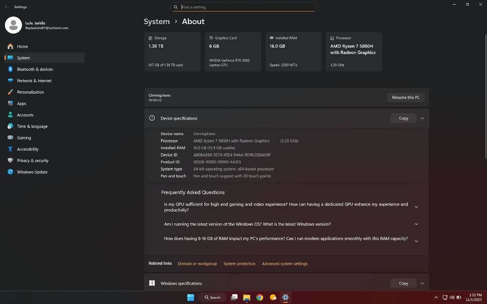 Laptop de gaming RTX3060