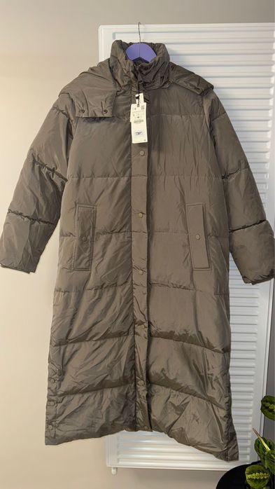 Zara hoded long jacket with duck feither