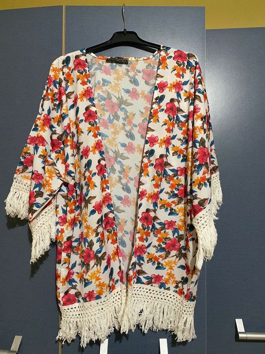 Kimono/ Caftan pentru plaja floral cu franjuri mărime M