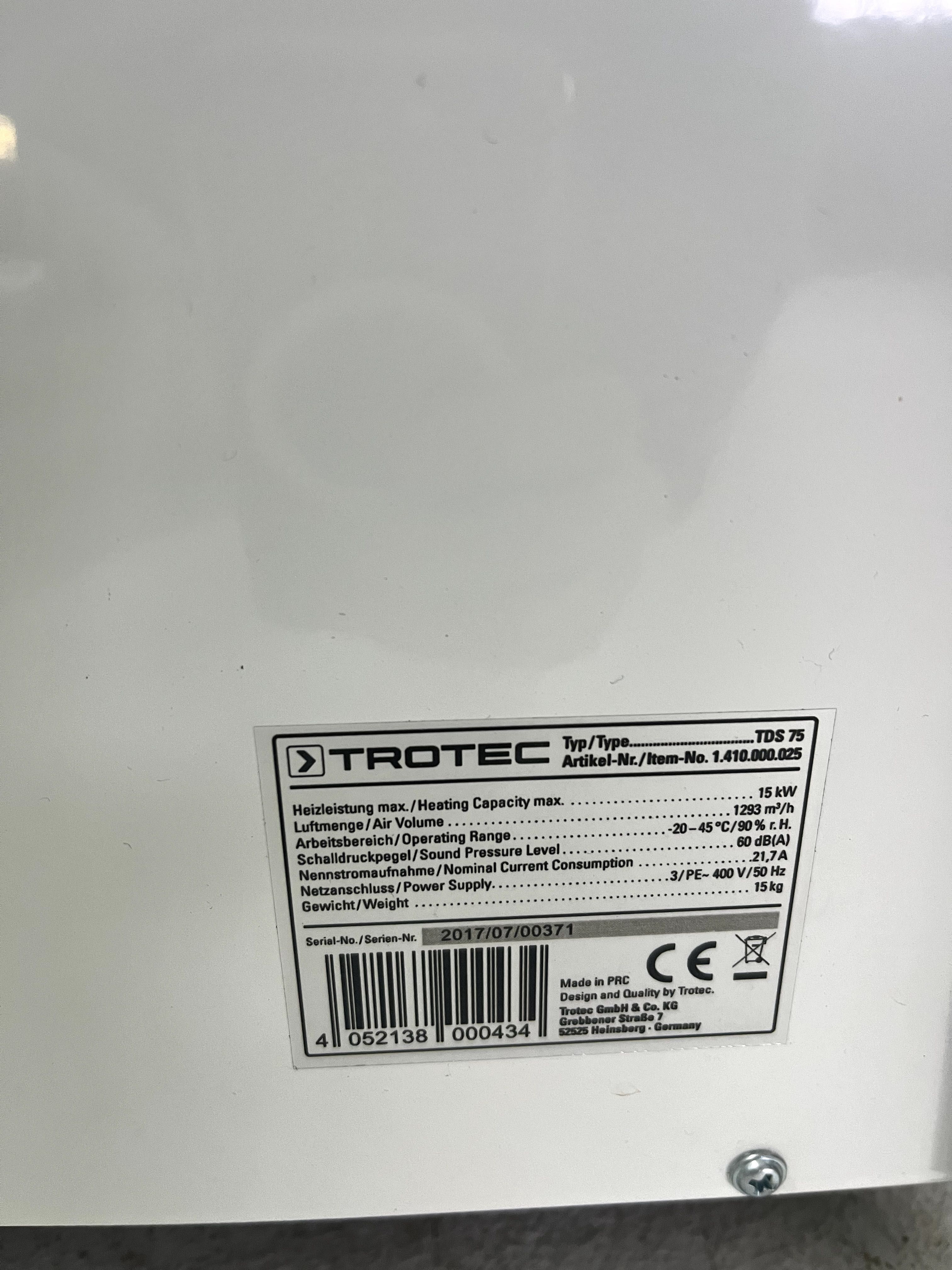 Електрически трифазен калорифер TROTEC TDS 75 15 kW