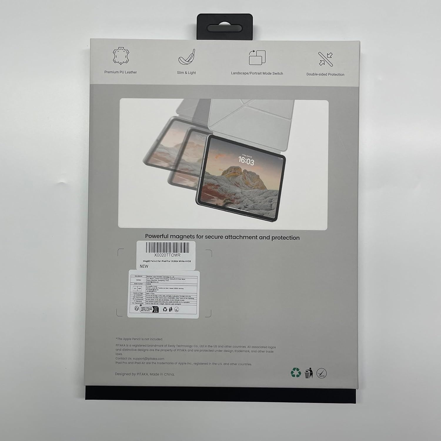 PITAKA бял калъф Folio за iPad Pro 13” 2024, магнитна стойка MagEZ