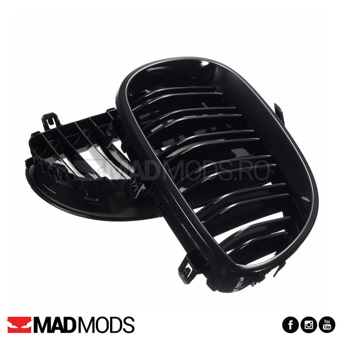 Set grile duble M BMW Seria 5 E60 E61 M5 2003-2010, Negru Lucios