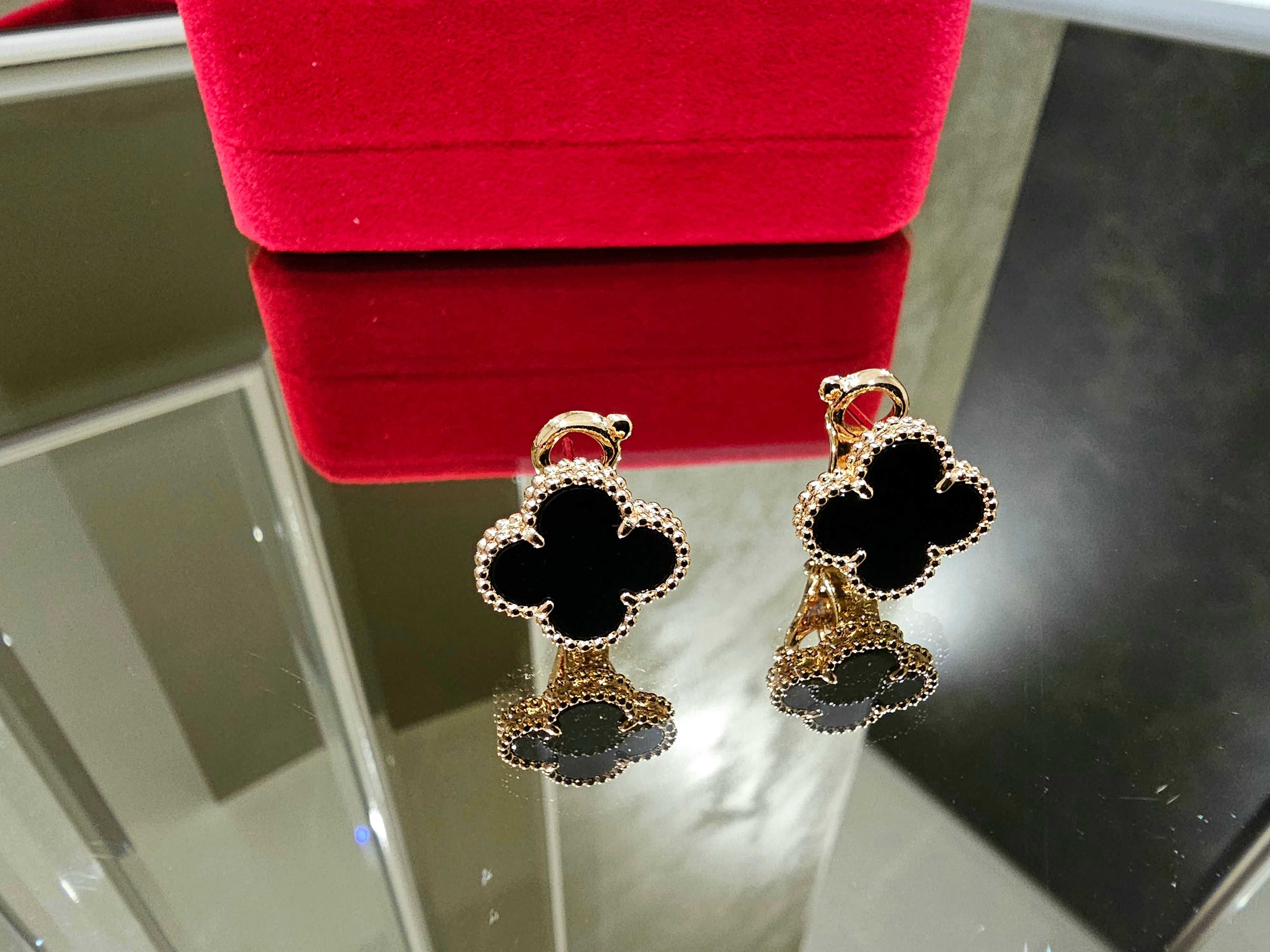 Van Cleef & Arpels VCA Rose Black Alhambra Clover Дамски Обеци