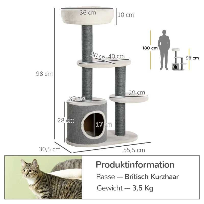 Дърво за котки PawHut с 1 котешка пещера, 1 котешко легло, 2 платформи