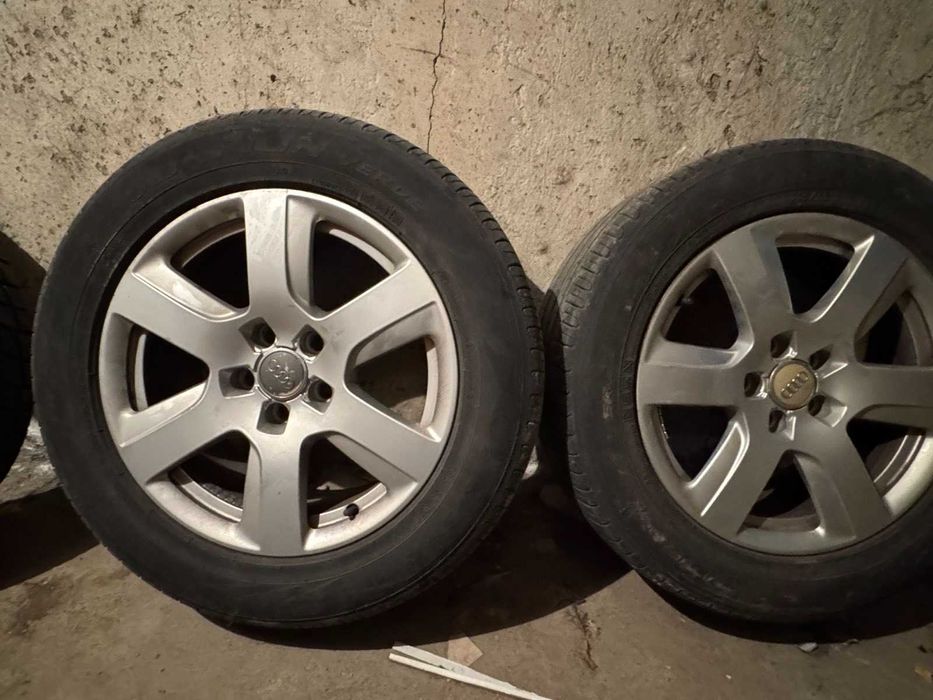 4 зимни 225/55R17 (DOT 2422) + 17” джанти оригинални Audi + 4 летни
