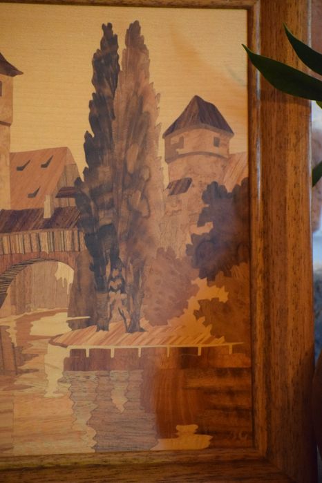 Tablou vintage Buchschmid & Grétaux Marquetry Wood