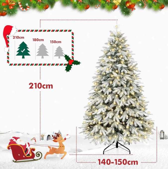 Brad Artificial White Snowflakes, 210 cm, lumini de Craciun incluse