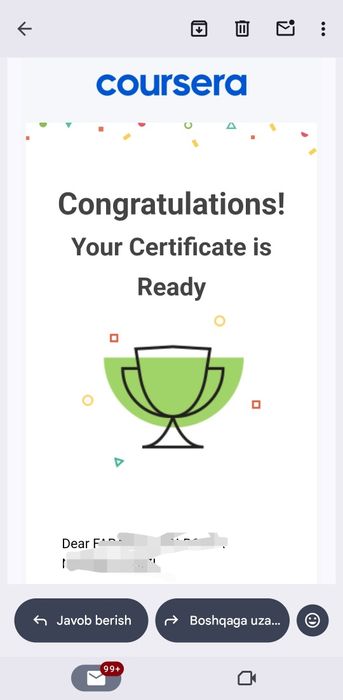 Coursera dan sertifikat olib beramiz