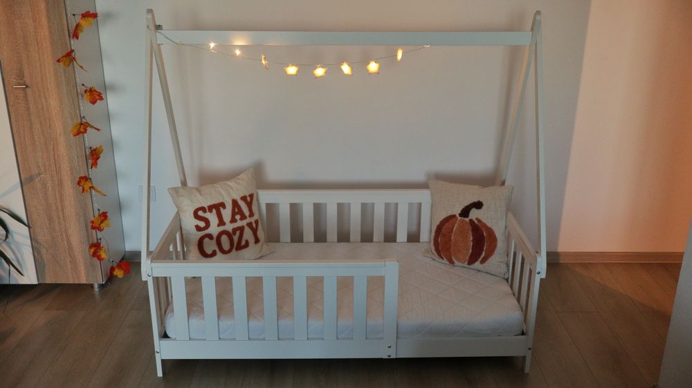 Pat copil 70x140, saltea, husa saltea, aproape nou