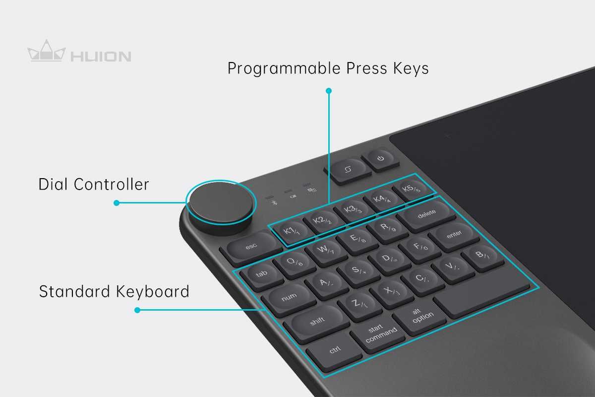 Беспроводной графический планшет Huion Inspiroy Keydial KD200