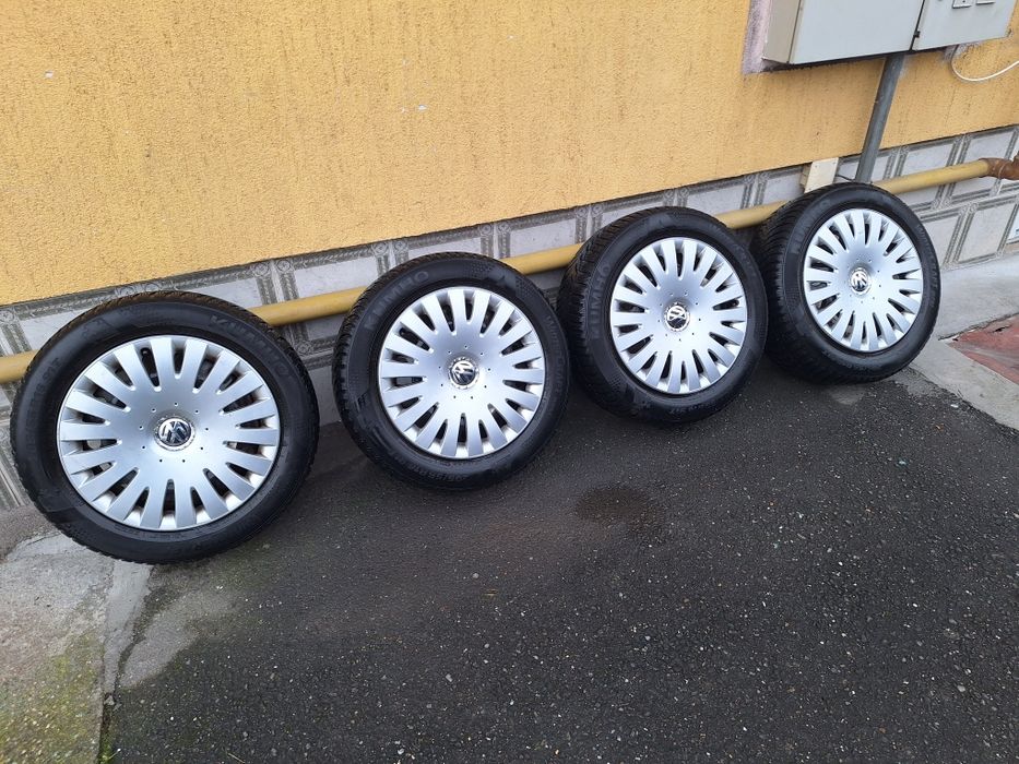 Set complet roti Vw 16" jante tabla, anvelope iarna + capace originale