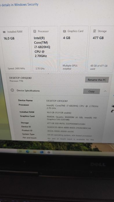 dell precision 7710 procesor  i7 workstation